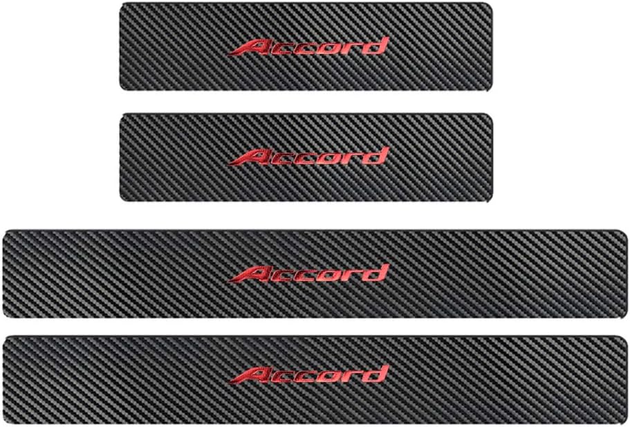 For Honda Accord 2012-2022 Carbon Fiber Leather Hot Stamping Gold Foil"Accord" Car Door Sill Scuff Plate Guard Sills Protector Trim Autoparts Accessories 4PCS（RED）