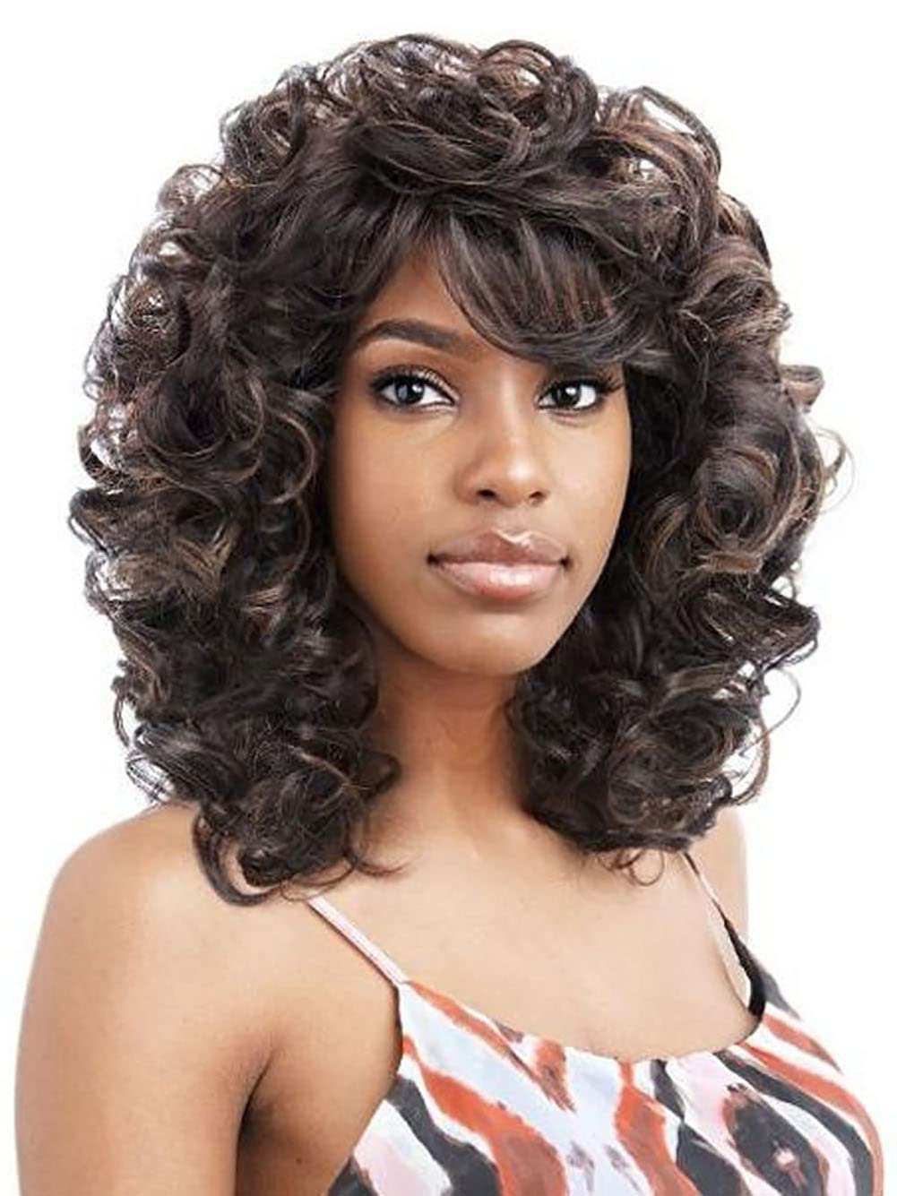 GNIMEGIL Natural 80s Wig Women Short Curly Wigs For Women Soft Mix Brown Big Curly Wig With Bangs Afro Kinky Curls High Temperature Synthetic Fiber African American Hairstyle - Image 7