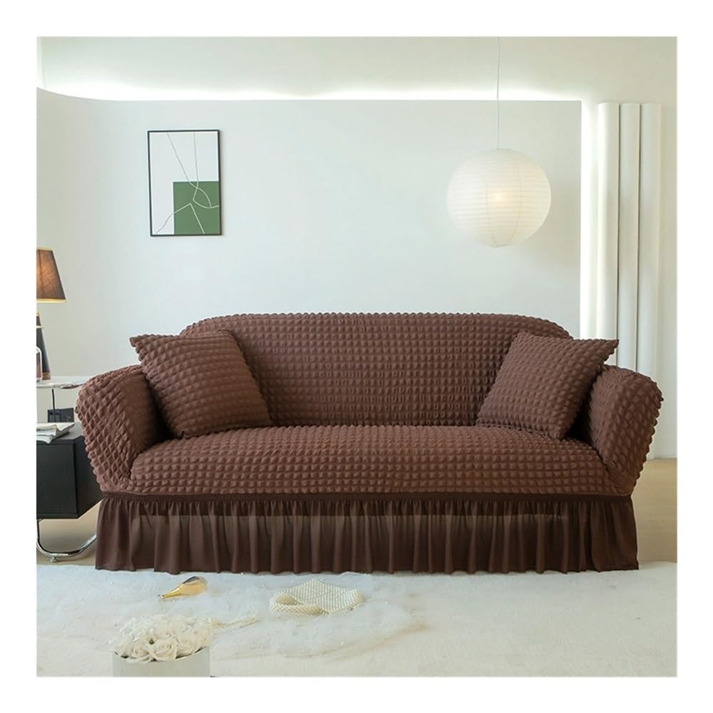 Housse de canapé extensible avec jupe volants seersucker 2 places