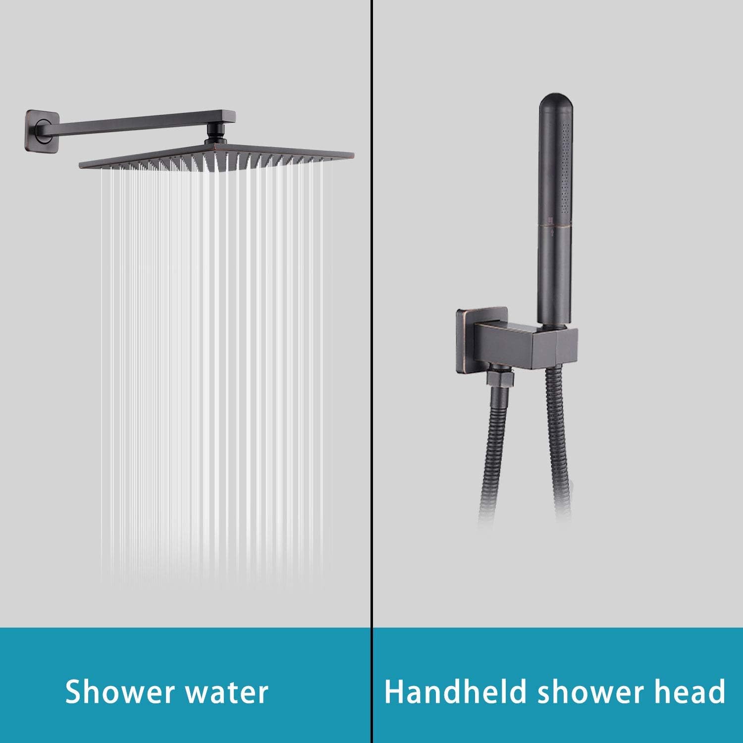 Oil Rubbed Bronze Shower Faucet GGStudy Shower Trim Kit with Rough-in Valve Shower Set Bath Rainfall Shower Faucet System 10inch Square Stainless Steel Metal Shower Heads with Handheld Spray Bronze