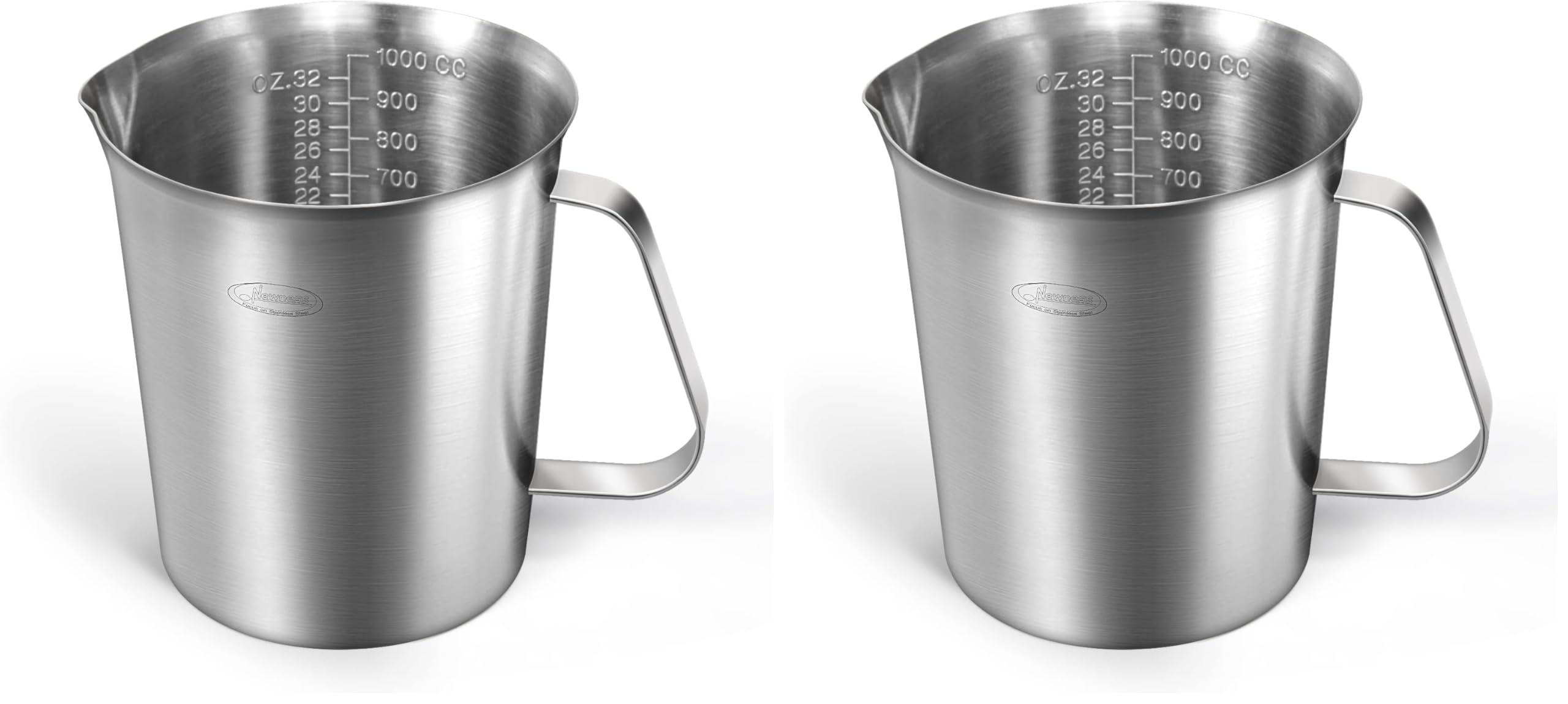Measuring Cup, [Upgraded, 3 Measurement Scales, Including Cup Scale, ML Scale, Ounce Scale], Newness Stainless Steel Measuring Cup with Marking with Handle, 32 Ounces (1.0 Liter, 4 Cup) (Pack of 2)