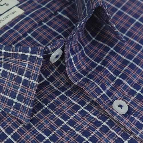 Image of GHPC 100% Cotton Checkered Half Sleeves Regular Fit Formal Shirt for Men