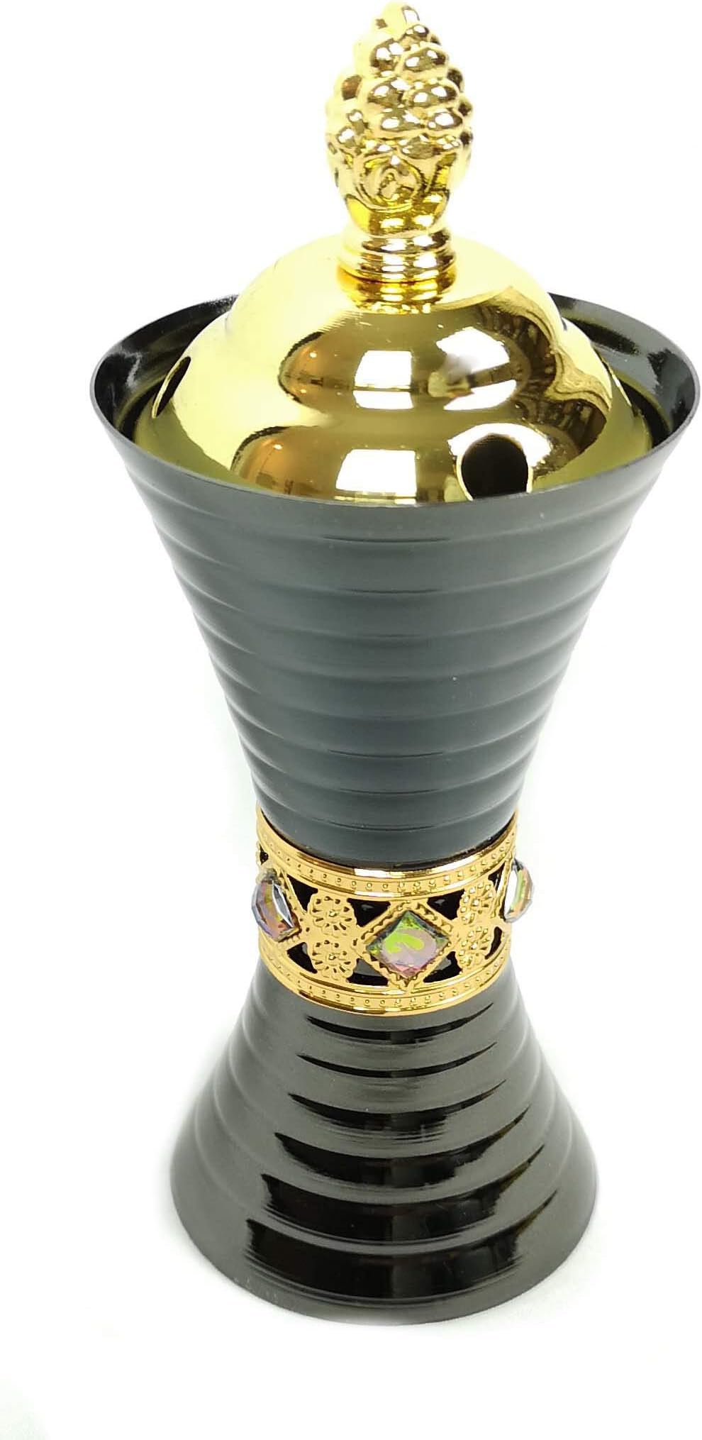 Dark Grey & Gold Metal Decorative Arabian Bakhoor Incense Burner Censer with Lid