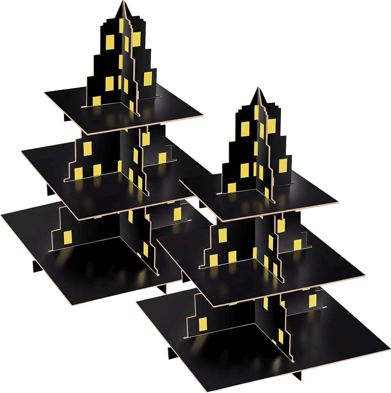 Gersoniel 2 Pieces Black City Skyscraper Cupcake Stand,White