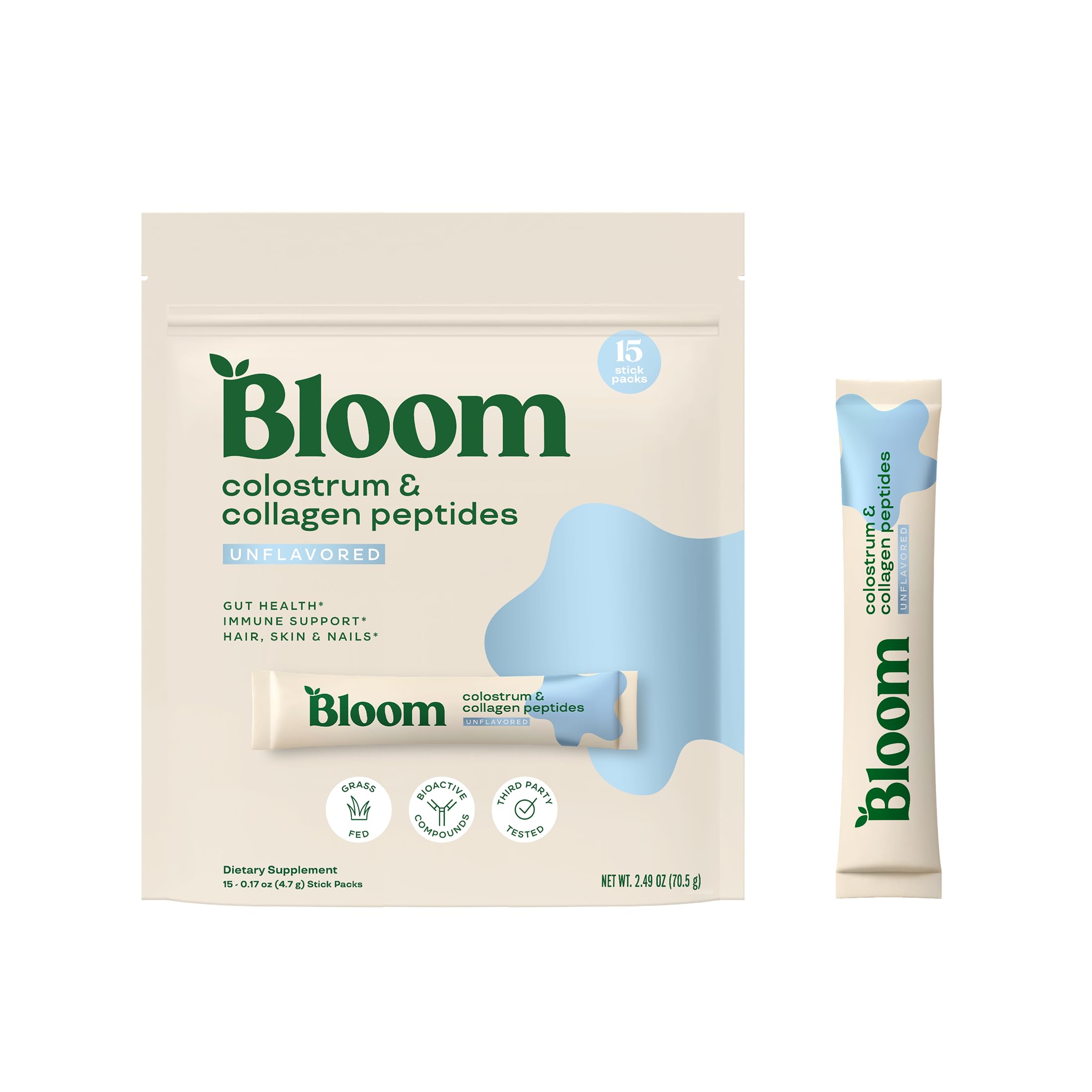 Sponsored Ad - Bloom Nutrition Bovine Colostrum Powder Packet, Gut Health, Immune Support, Hair Growth & Beauty Supplement, Gluten Free, Sugar Free | Unflavored, 15 Servings