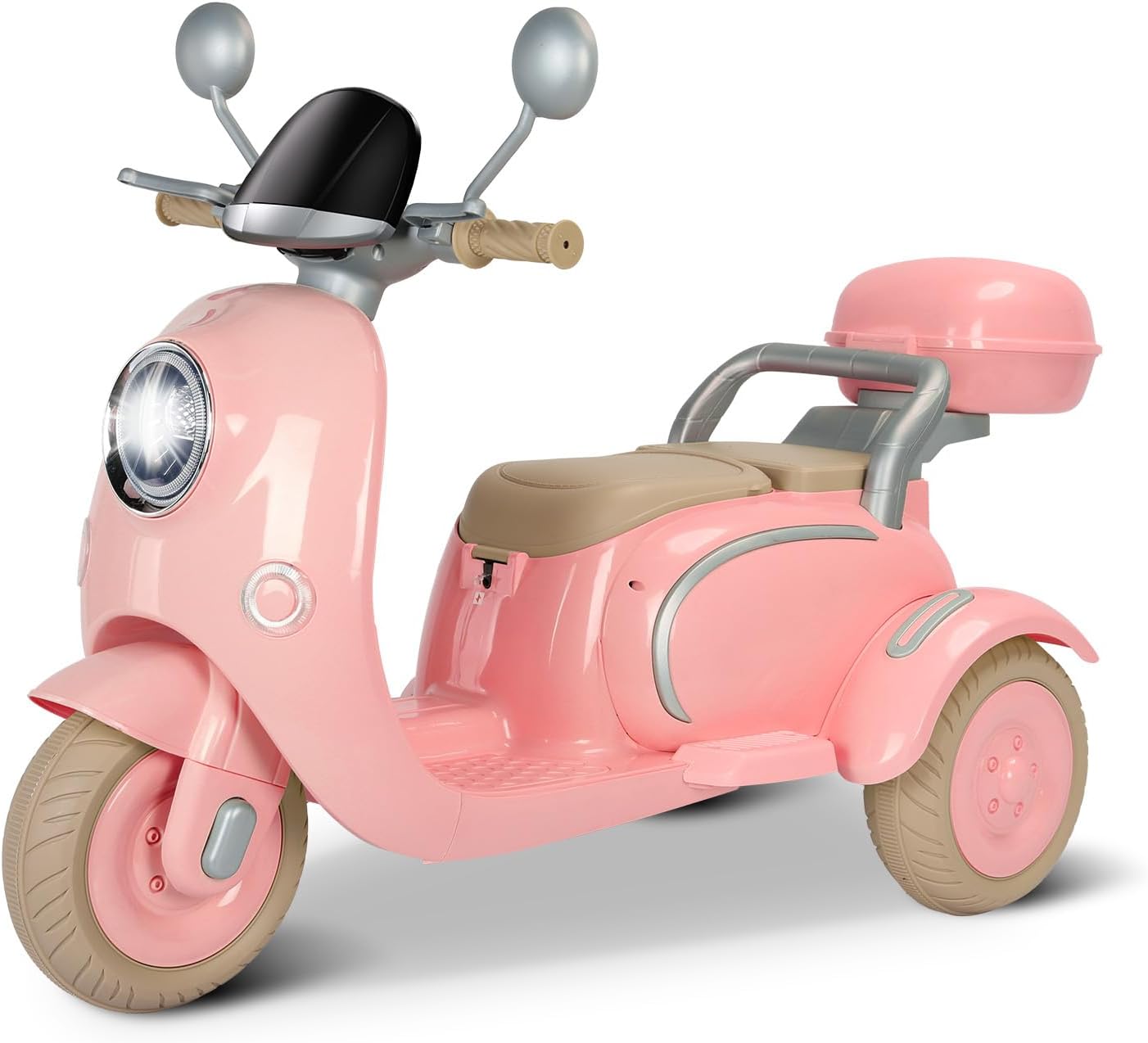 12V Ride on Motorcycle, 2 Seater Kids Electric Moped Scooter with Storage Box, Music, LED Light, Horn, 2x50W Motor, 60 mins Ride Time, Ride on Toys for Girls Boys Ages 3-6, Pink