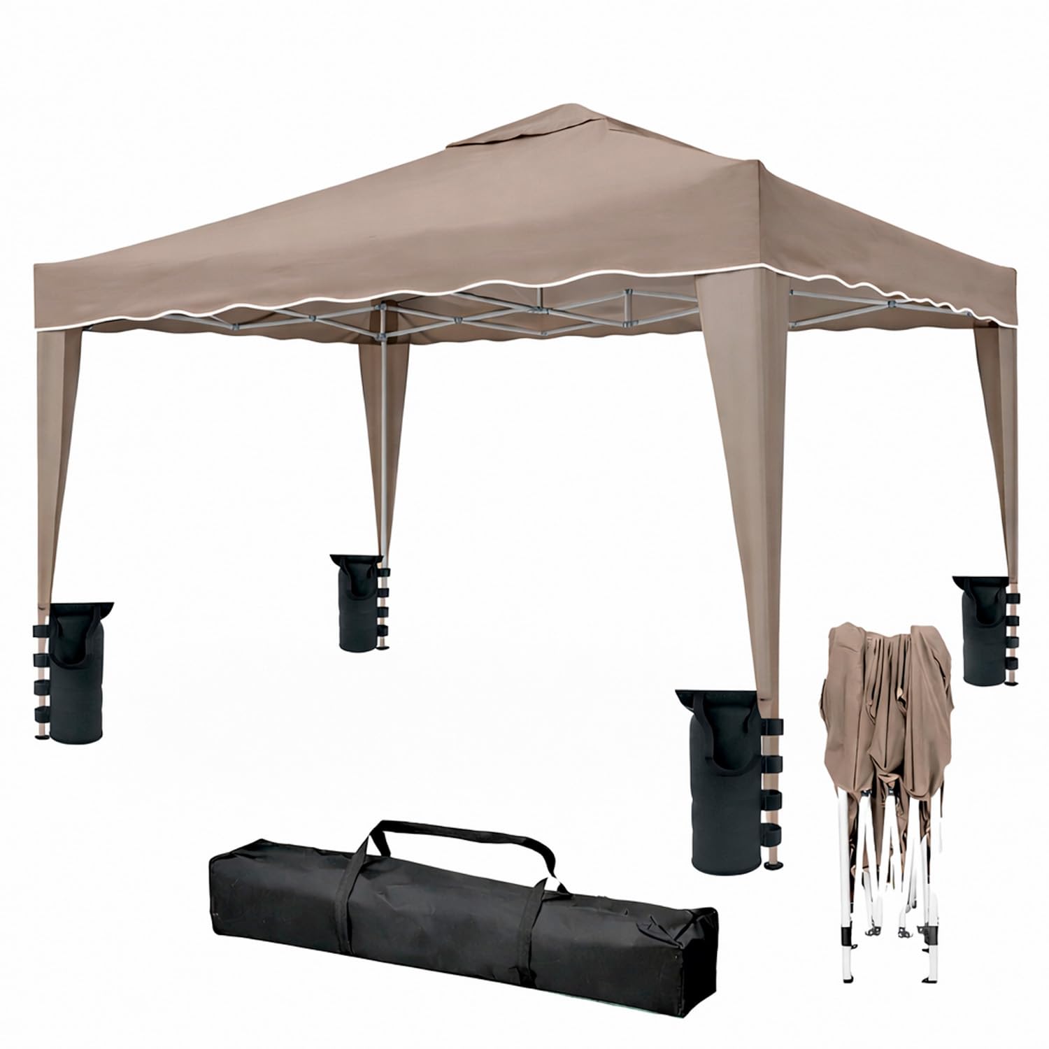 Gazebo Pieghevole 3x4 M Acciaio Idrorepellente 160 g/m² Anti-UV Apertura Rapida a Fisarmonica con Borsa e 4 Sacche Zavorra
