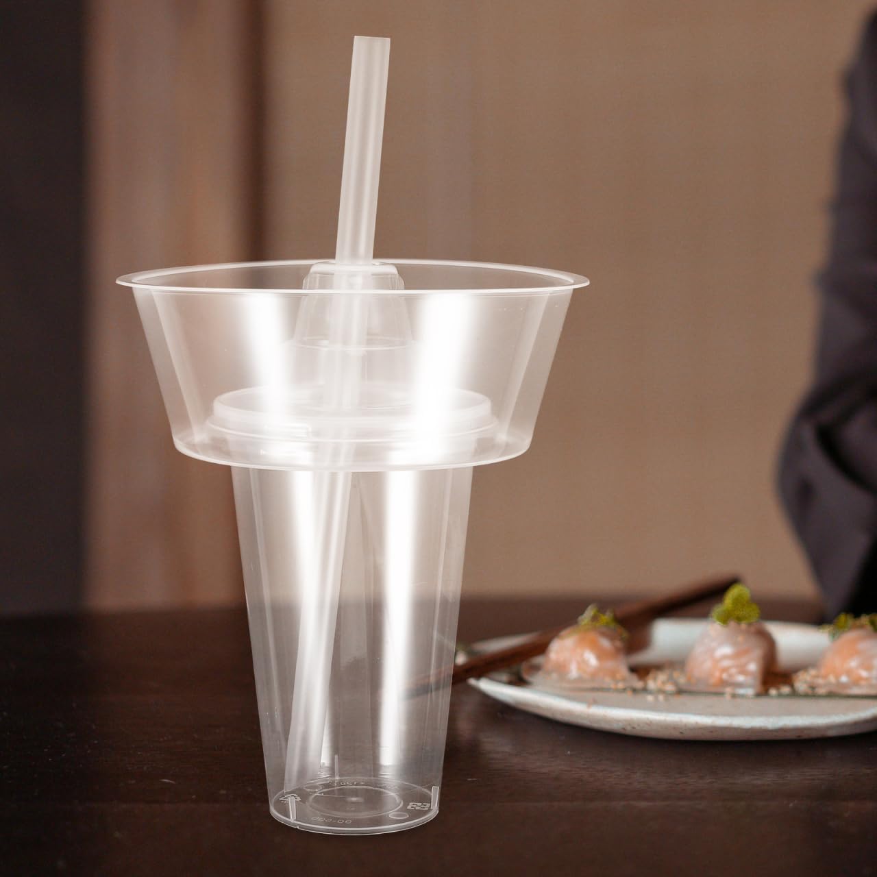 Unomor Snack and Drink Cup Set with Straws Reusable Clear Plastic Tumblers with Top Bowl for French Fries 7.08In One-Handed on-the-Go Cups for Hotpot and Cold Drinks