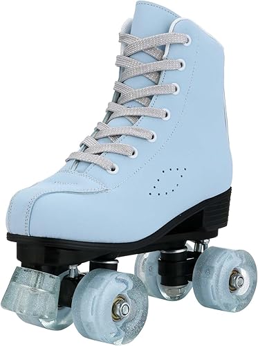 Miniatura 9 de Patines de ruedas para niñas y mujeres, cómodos patines de piel sintética de color degradado con ruedas flash, patines para interiores y exteriores