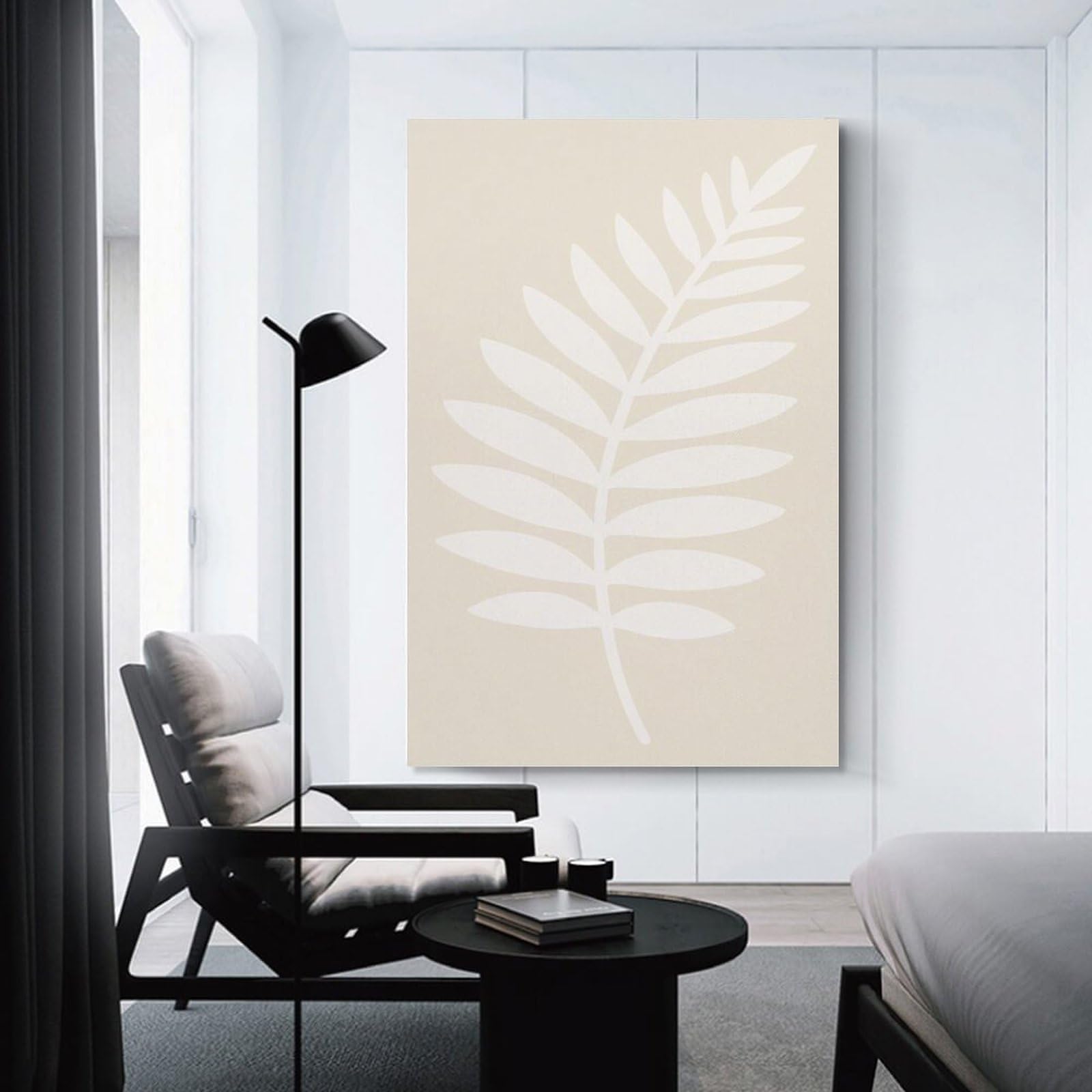Junmoney Canvas Wall Decor Minimalist Beige Leaf Illustration, 08x12inch(20x30cm), for Gallery Wall Layouts in Home Or Office, Home Wall Art for Statement Displays