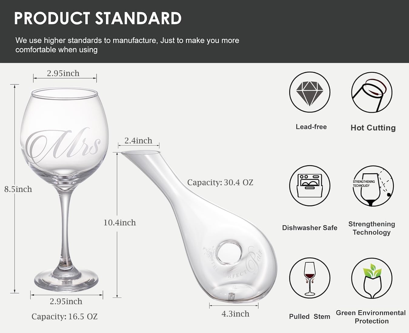 Wedding Engagement Gifts for Couples, Wedding Wine Glasses & Wine Decanter Set Engraved with Mr and Mrs for Bridal Shower Christmas Housewarming 2025