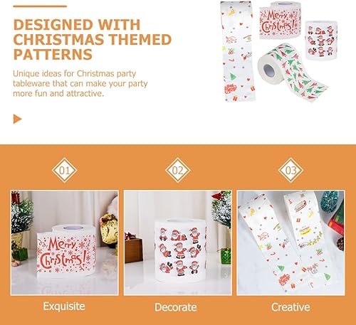 Miniatura 7 de Zerodeko 4 rollos de papel higiénico de Navidad, papel de pulpa de madera con patrón temático de Navidad, servilleta decorativa impresa, decoración