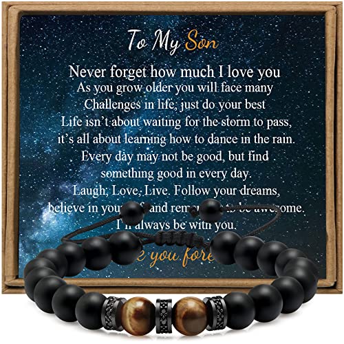 Son Bracelet From Mom To My Son Gift Tiger Eye Black Beads Jewelry Birthday Gifts Graduation Back To School Jewelry Never Forget How Much I Love You #TOP29