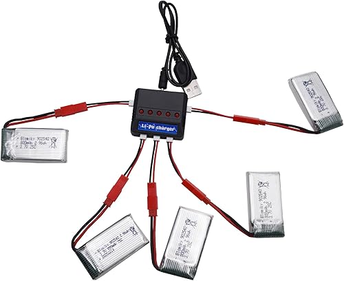 Miniatura 7 de Blomiky Paquete de 5 baterías recargables de 3.7 V 800 mAh 25C Li-po JST y cargador de asiento 4 en 1 apto para MJX X300C X400W X600 X800 RC