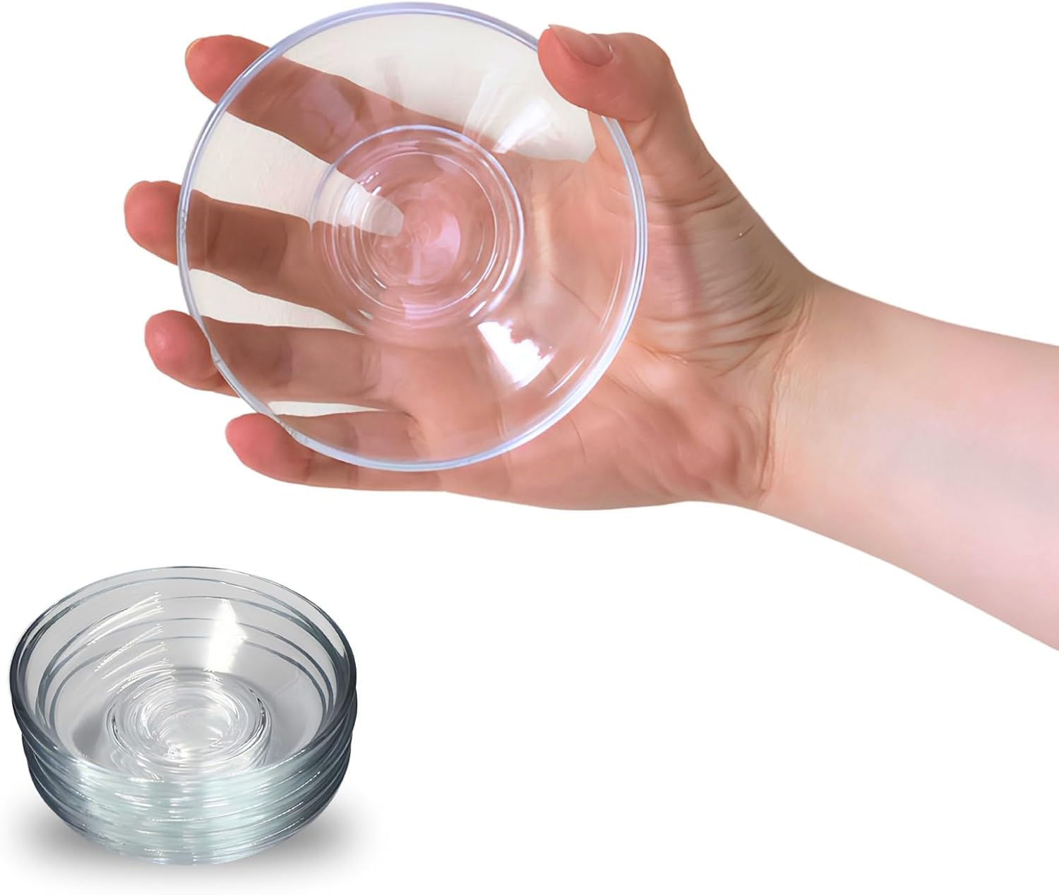 ums Round Turkish Small Glass Plates Set, 4 Inch - 24 Pieces Round Glass Saucers Set for Coffee, Tea, Snack, Sauce and Appetizer