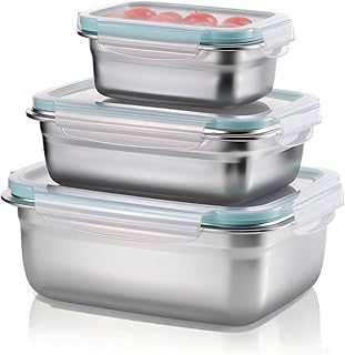 3er Set Brotdose Edelstahl mit Deckel Luftdicht – Auslaufsichere Lunchbox BPA-frei, Stapelbare Metall Bento-Boxen in 3 Größen (350ml, 850ml, 1800ml) für Meal Prep, Schule, Arbeit und Unterwegs
