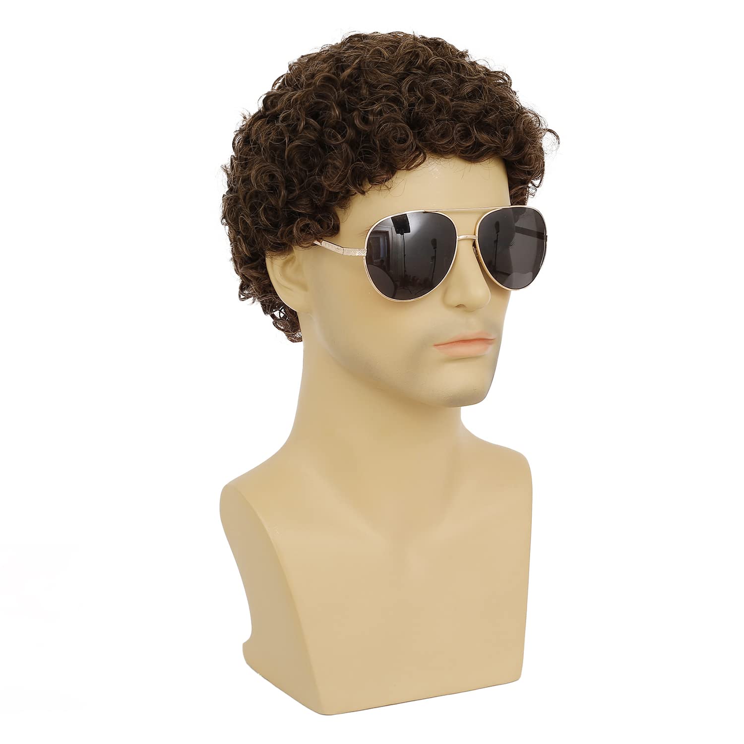 Short Curly Brown Wig for Men Short Curly Afro Synthetic Natural Looking Daily Party Costume Halloween Wigs for Male Guys - Image 4