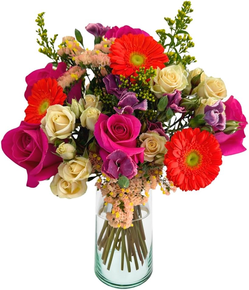 Always Yours with Vase | Pink, Red Arrangement by Arabella Bouquets | Real Fresh Flowers for Delivery, Gift for Birthday, Congratulations, Anniversary, Thank You, Mother's Day