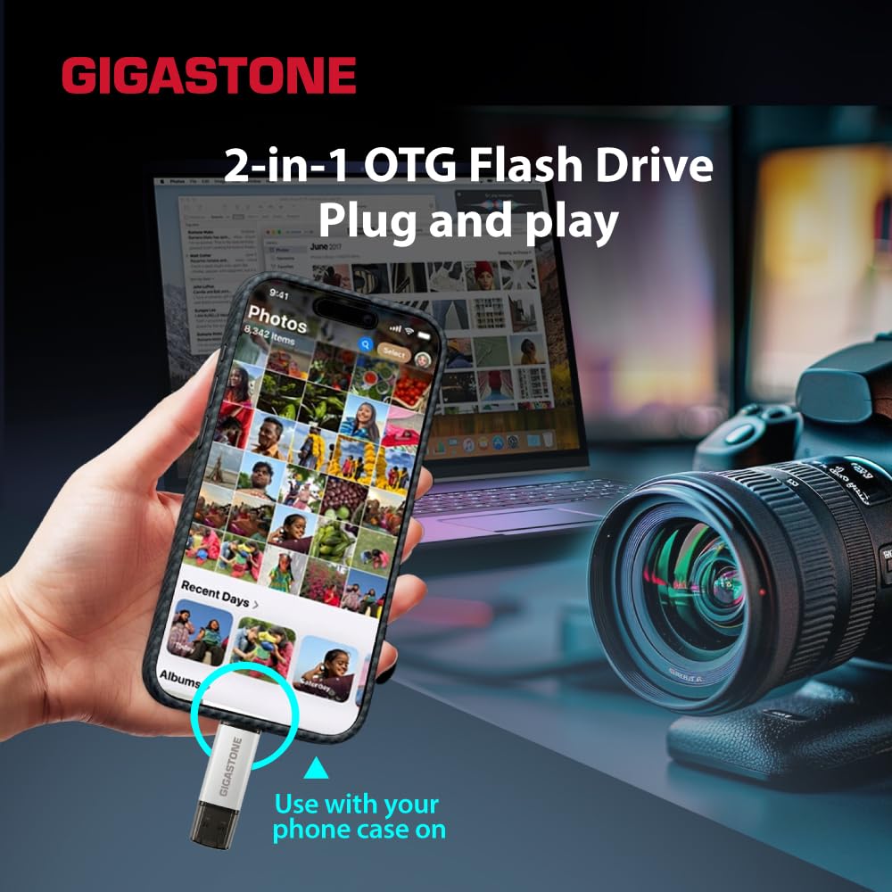 GIGASTONE V40S USB 2.0, pamięć 2 w 1 typu A i typ C, Highspeed, konstrukcja z nasadką ochronną, Plug & Play do smartfonów/komputerów PC / Mac/TV/Auto Audio