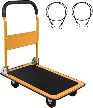 LEADALLWAY Foldable Push Cart Platform Truck 330lbs Capacity with 2 Ropes
