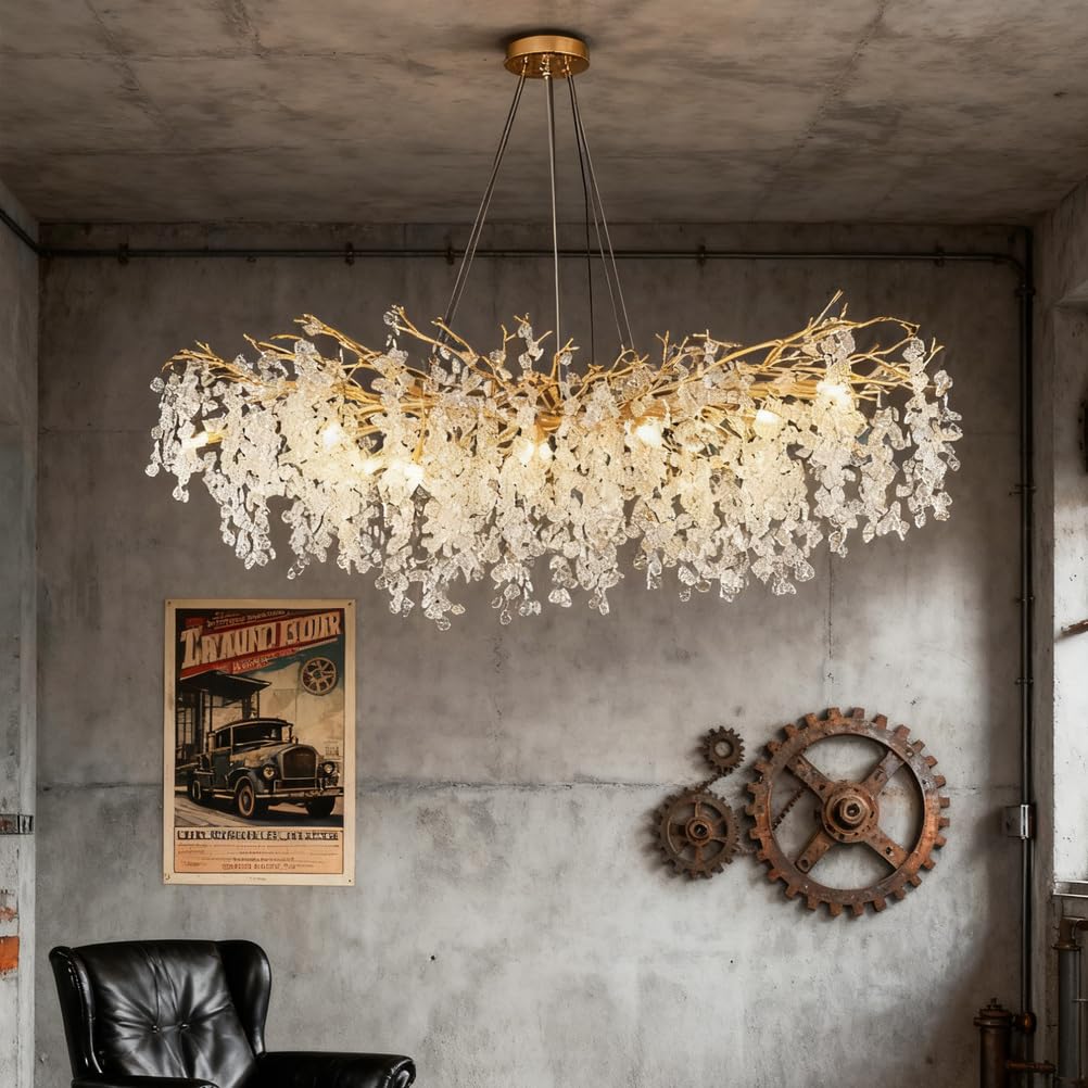 KXEcoLife Modern Crystal Chandelier for Living Room, Branch Light Fixture, Luxury Raindrop Tree Chandeliers Dining Bedroom, Entryway, Foyer, High Ceiling,L100cmA