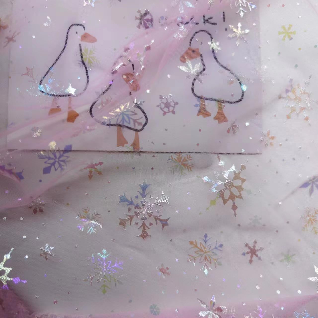 Tüllstoff Glitzer Bunter Schneeflocken Tüllband Glitzer Tüll Bronzierender tischläufer Glitzer deko Stoffe für Vorhänge DIY Bekleidung Deko Weihnachten Hochzeit 150 cm Breit, 15 Meter