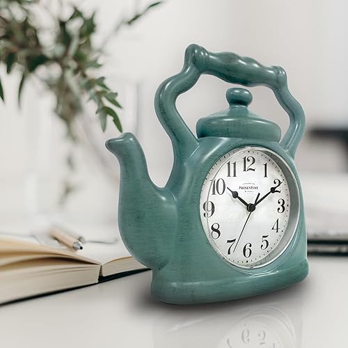 Miniatura 5 de Presentime & Co. Reloj de tetera de 11 pulgadas, silencioso, sin tictac, estilo moderno de granja, pared y mantel 2 en 1, reloj de escritorio y