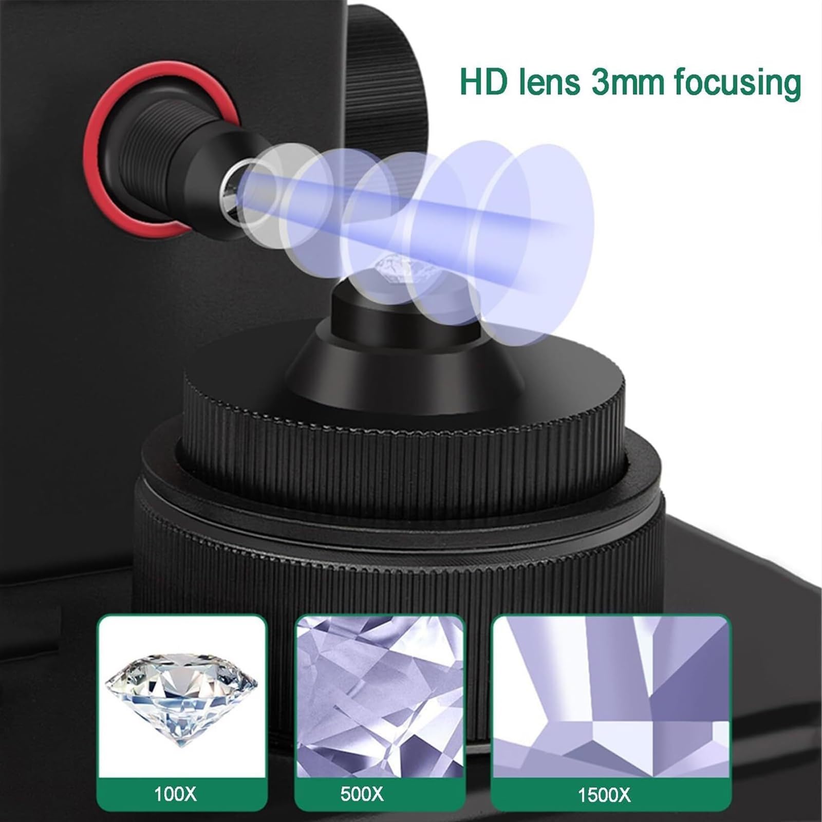 Microscopio digitale per gioielli, visualizzatore di diamanti con schermo LCD da 4,3 pollici e luce LED, ingrandimento da 50 a 1000x, ideale per test con diamanti