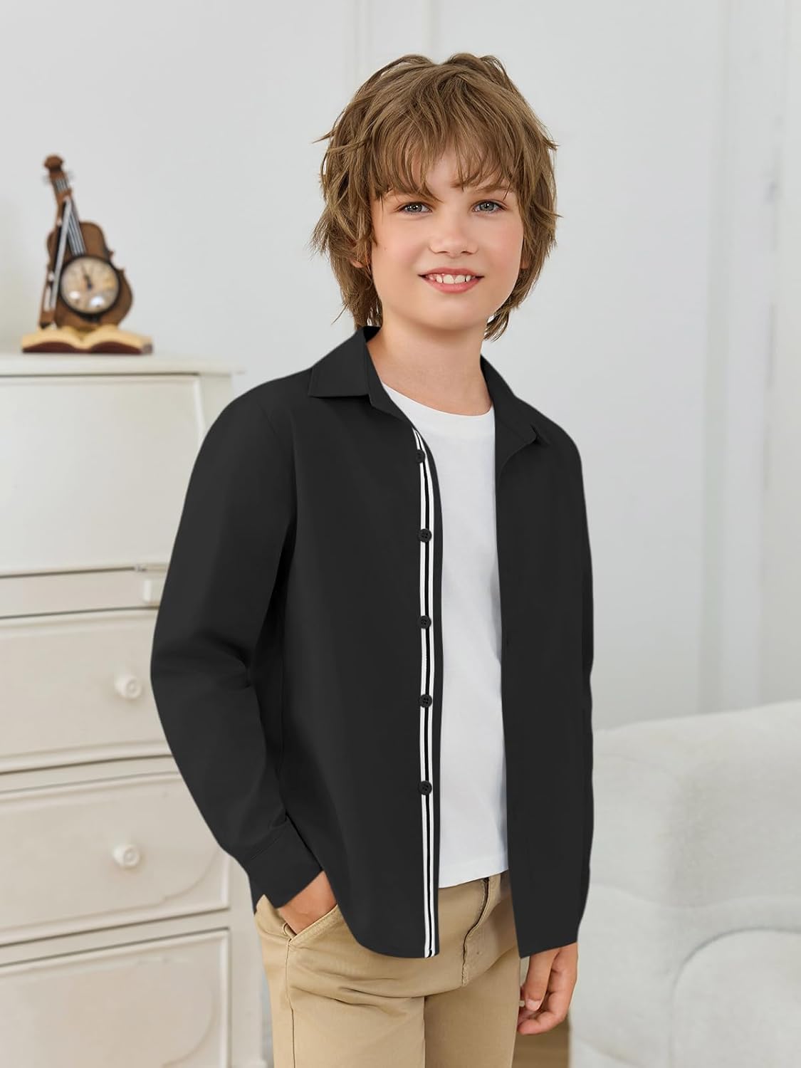 Haloumoning Boys Long Sleeve Dress Shirts Kids Solid Casual Button Down Uniform Shirts 5-14 Years - Image 6