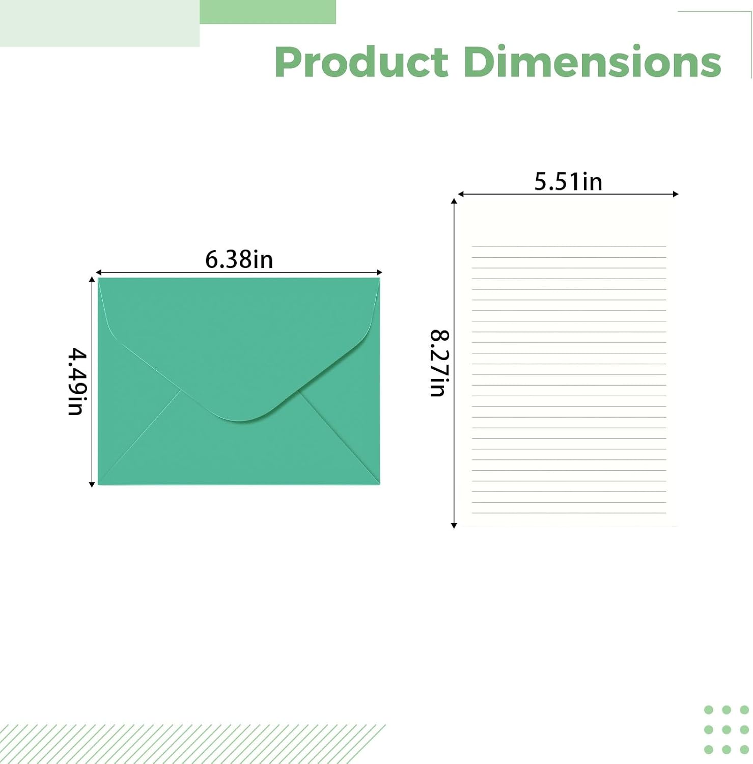 50 Pcs Stationery Set for Invitations, Green Envelopes and White Paper, 6.3 X 4.4 in, for Letter Writing, Greeting Cards