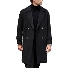 SOMTHRON Men's Winter Pea Coat Notched Lapel Double Breasted Trench Coat Windproof Long Jacket Overcoat