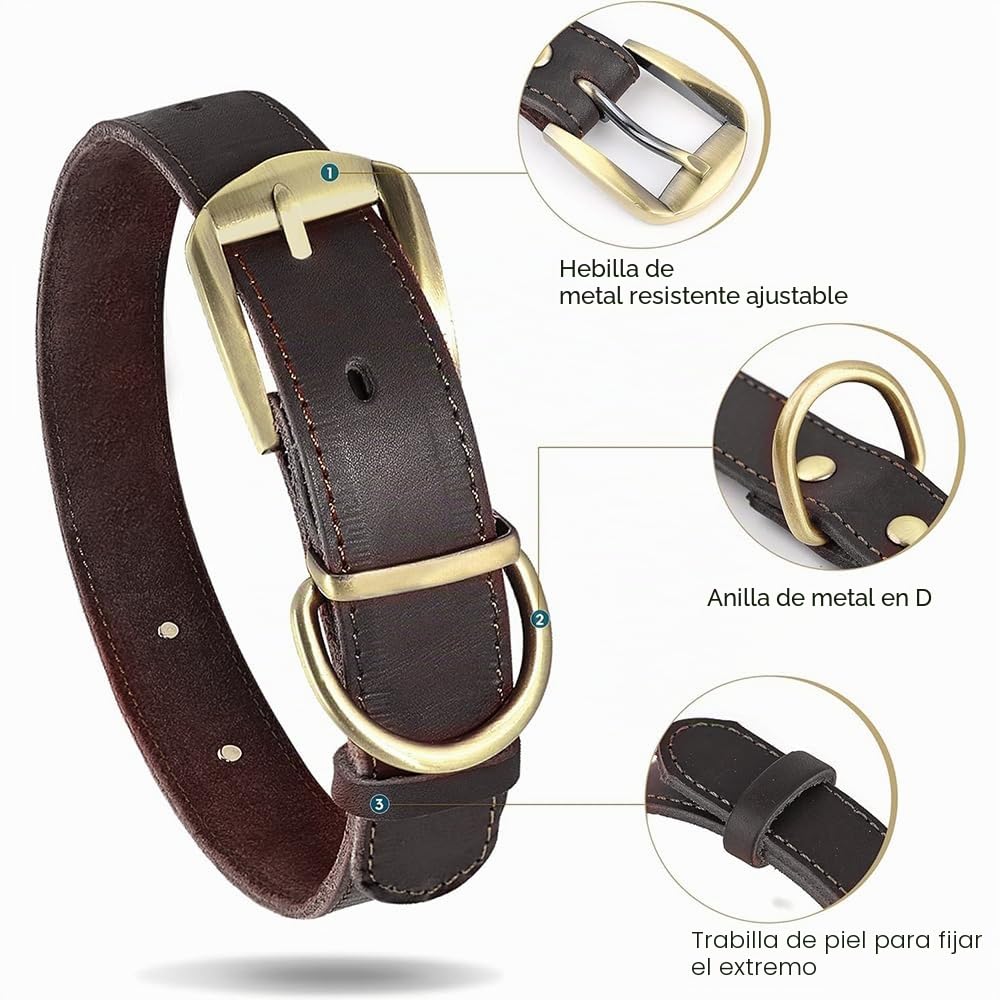 Didog - Collares para perro de piel auténtica con placa de nombre grabada, collar de perro de cuero suave personalizado con etiqueta de identificación personalizada
