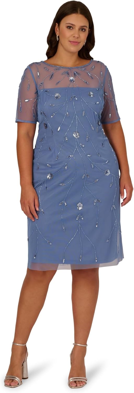 Adrianna Papell Bead MESH Sheath Dress, French Blue, 4