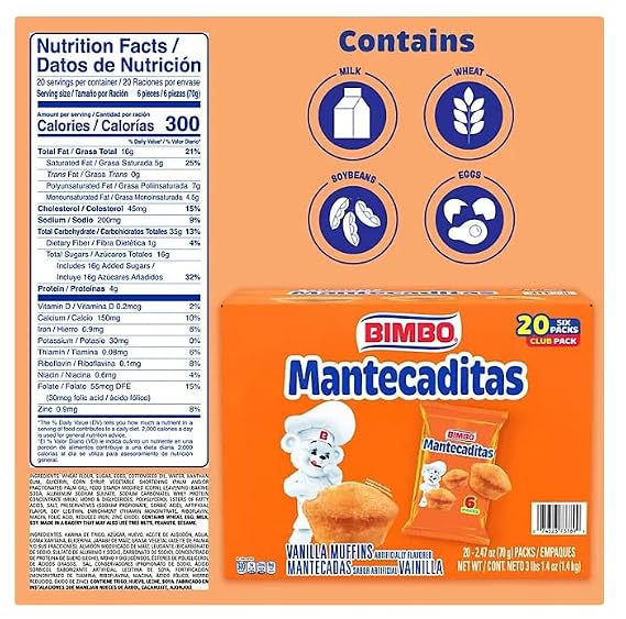 Marinela Bimbo Mantecaditas Vanilla Muffins, Bite Size, 20 pk., 2.47 Ounce (Pack of 1)