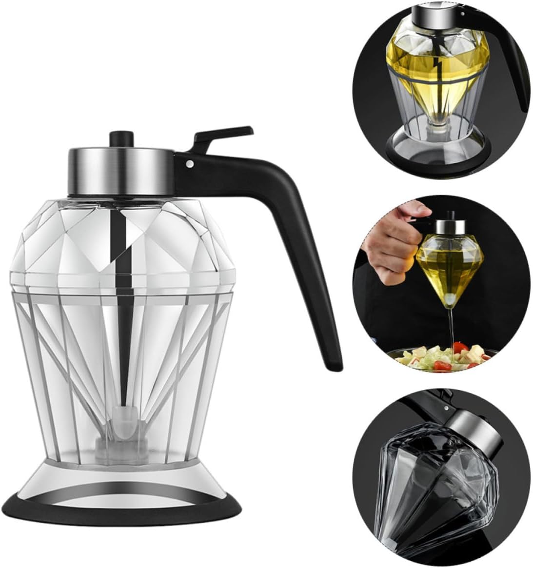 200ml Diamond Shaped Oil Dispenser Container Made of Lead-free Glass, Pc, and Silicone round Grip Design, Safe to Use for Oil, Vinegar, and Soy Sauce in Kitchen Random Color