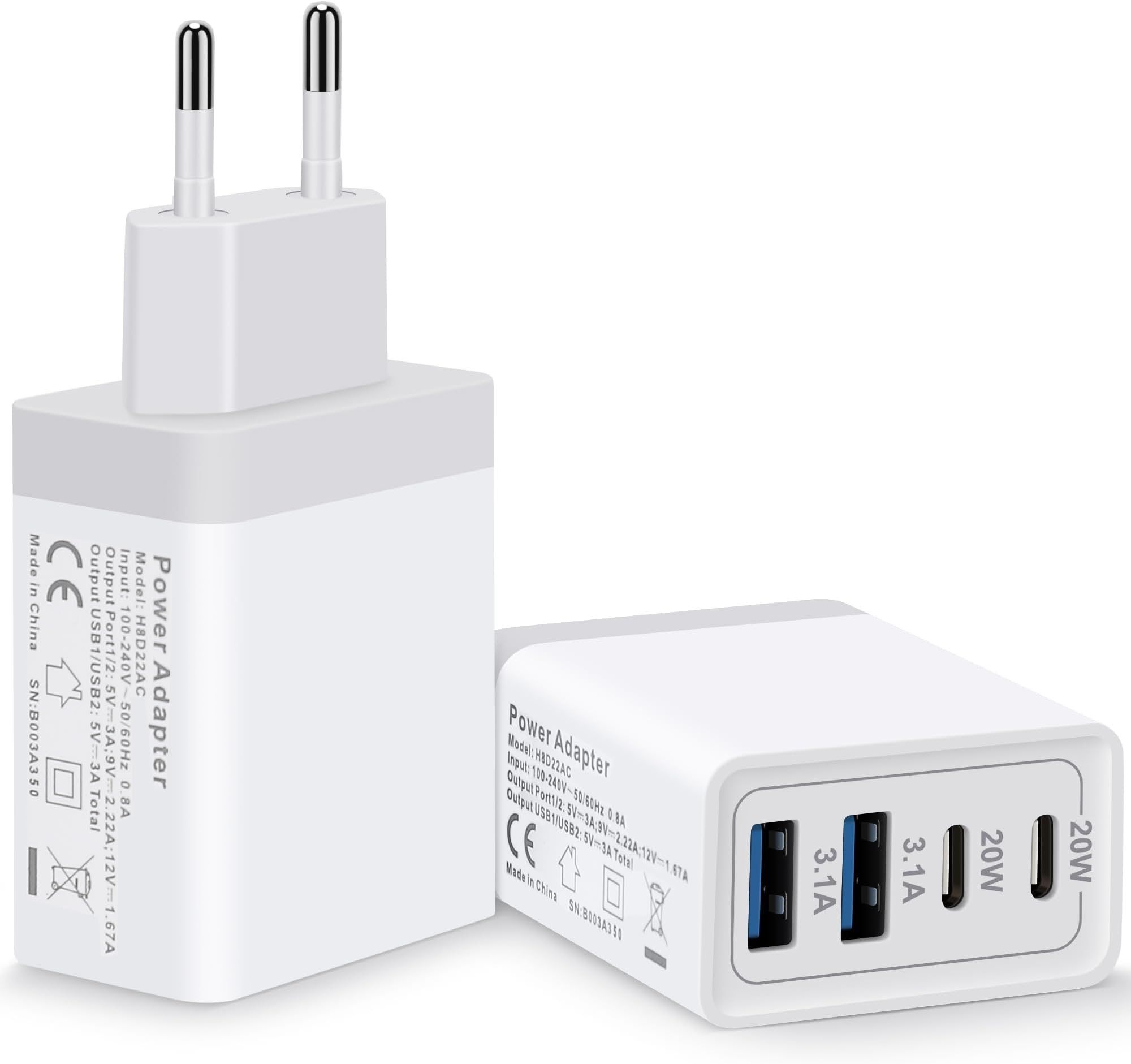 European Travel Plug Adapter for International, France Germany Power Adapter, 4-Port 40W Dual USB-C & USB-A Fast Wall Charger Block Travel Essentials for US to Most Europe Iceland Spain Italy 2 Pack