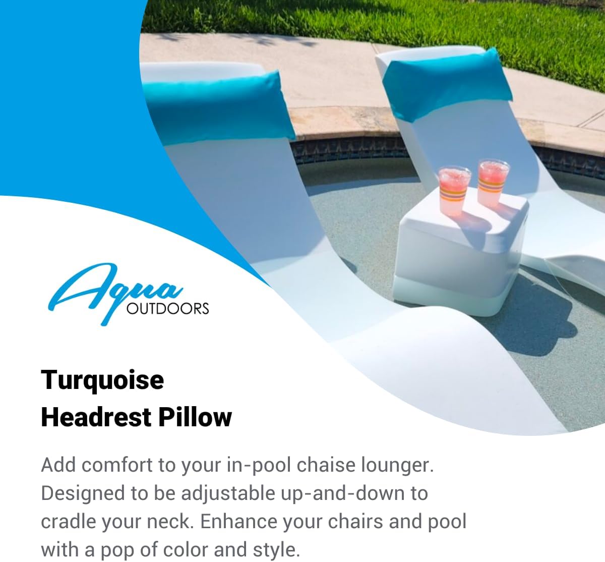 Aqua Outdoors Inside Pool Lounger Headrest Pillow, in Water Sun Shelf Chaise Cushion, Great for Tanning on Baja Ledge or Poolside Sundeck(Turquoise)