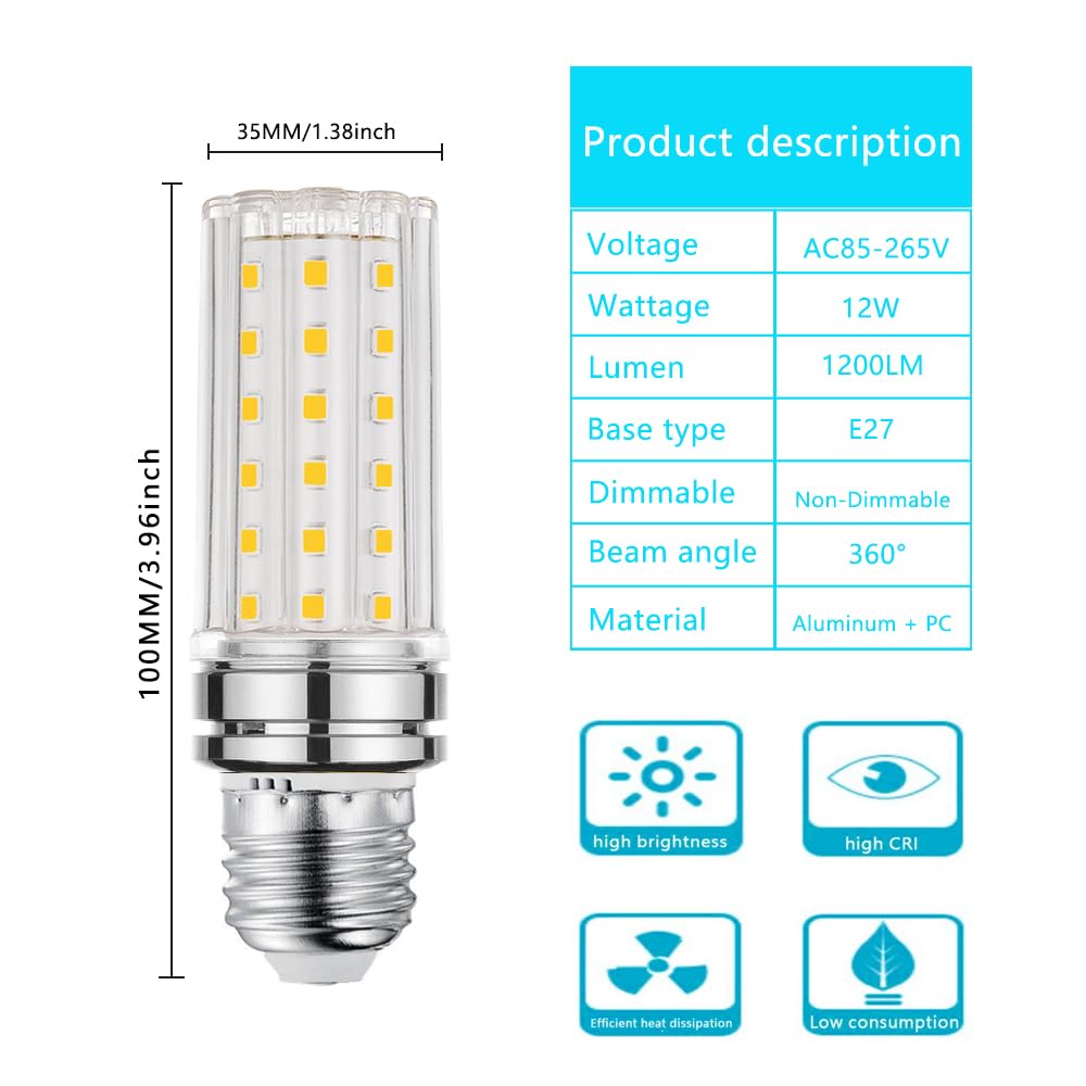 E27 LED Maisbirnen 12W – Warmweiß, 1200 Lumen, Ersetzt 100W Glühbirne, 4er Pack