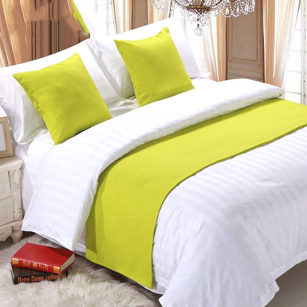 MiDuoHU Solid Color Bed Runner Runners Hotel Cover Flag Bedding Scarf Bedspread Protection Decoration Strip European-Style Bedclothes High-End Cushion Mat(Yellow,50x180cm (for 1.2m bed))