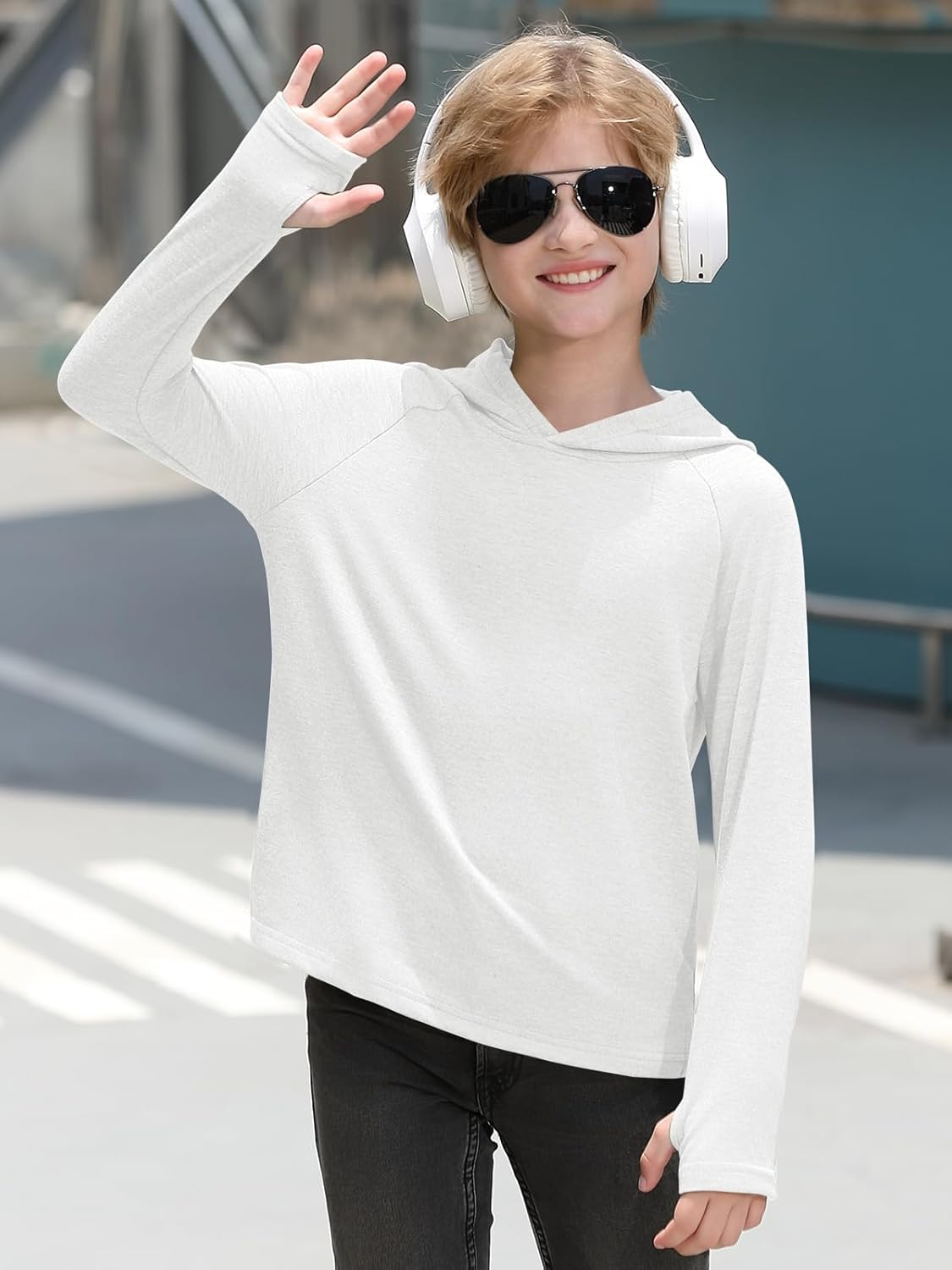 Haloumoning Boys Athletic Hoodies Youth Raglan Long Sleeve Pullover Hoodie Sweatshirts with Thumbhole 5-14 Years - Image 3