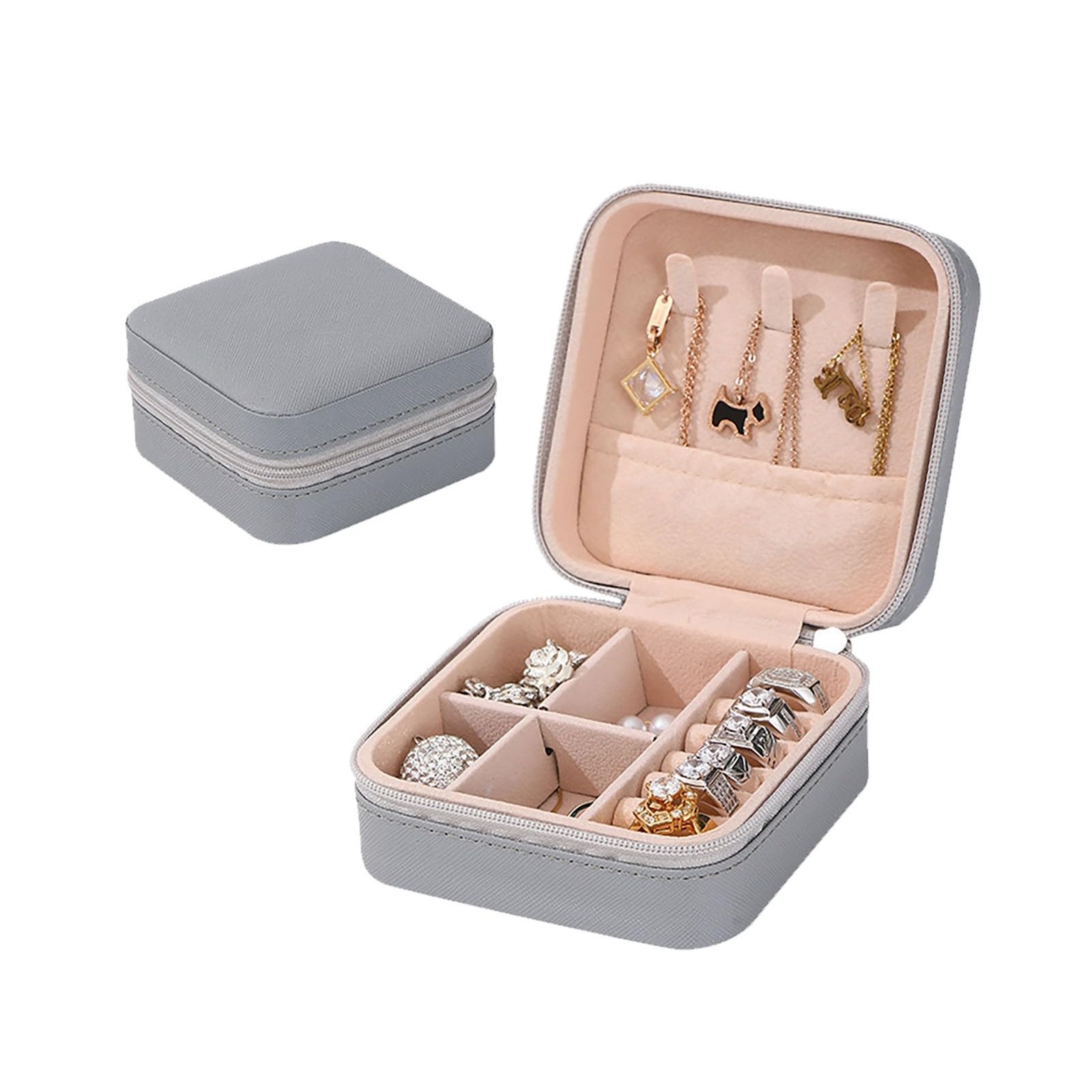 Travel Jewelry Case Lightweight Zipper Leather Portable Mini Jewelry Box for Women Mom Teen Wife Fashion Small Jewelry