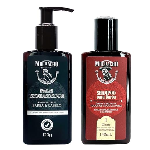 Kit Balm Escurecedor de Barba e Cabelo + Shampoo para barba Classic Muchacho - Barba limpa e tonalizada