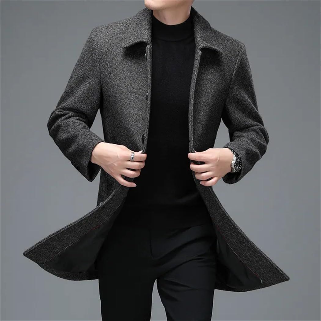Haitpant Mens Winter Jackets Business Casual Woolen Coats Long Overcoat Turn Down Collar Wool Blends Parka