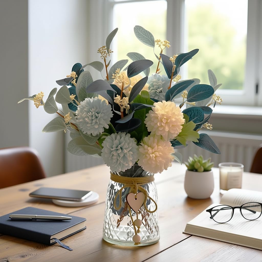 LADADA Artificial Flowers with Vase, Floral Arrangements forHydrangea Flower Dining Table Centerpiece Decor