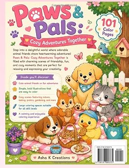 Paws & Pals: Cozy Adventures Together: A Cute & Relaxing Coloring Book Featuring Adorable Animal Friends, Cozy Adventures, and Heartwarming Moments