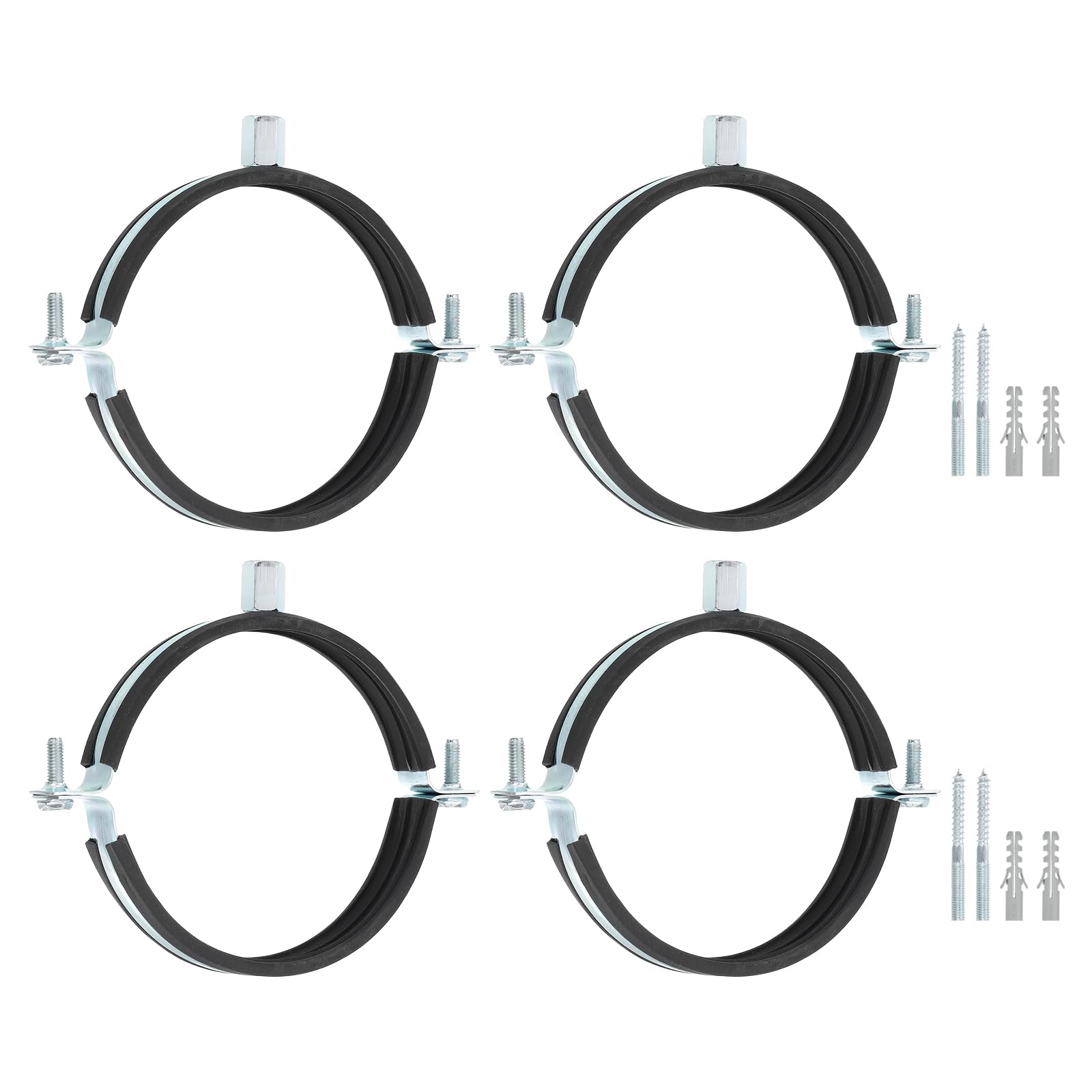 uxcell 4 Pcs Adjustable Pipe Bracket Clamp, 4-1/2"(114mm) Wall Ceiling Mount Split Ring Pipe Hanger Galvanized Iron Pipe Strap Support with Screw &