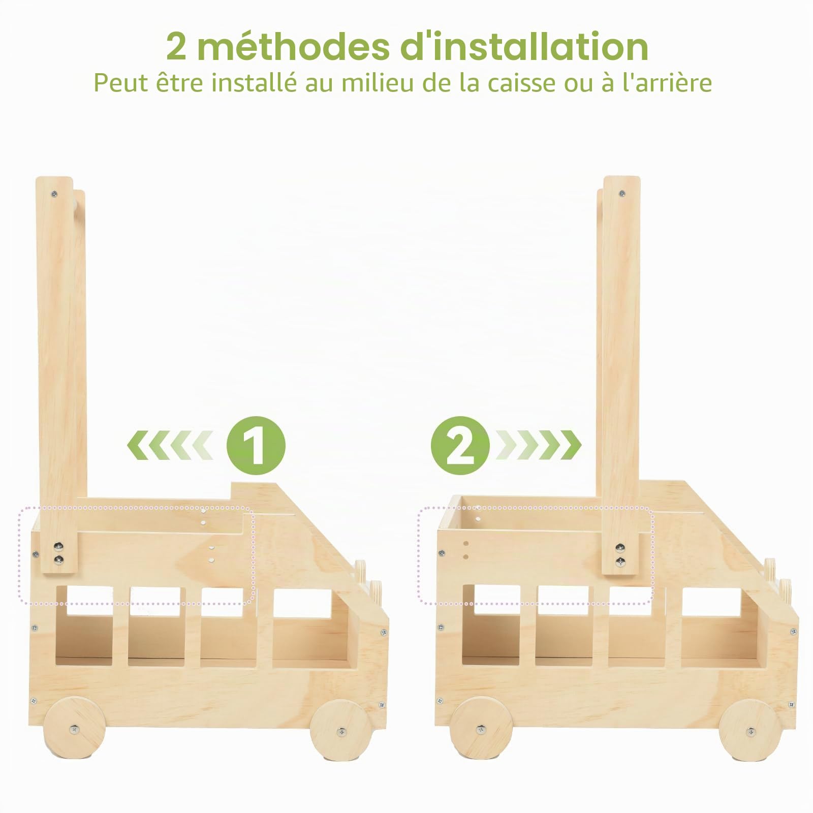 OTraki Panier Rangement Bébé avec Roulettes, Panier de Douche Bois pour Bébé avec Feuilles Décoratives 5 Cintres En Bois Caisse de Rangement pour Fête Prénatale pour Grossesse, Nouveaux Parents