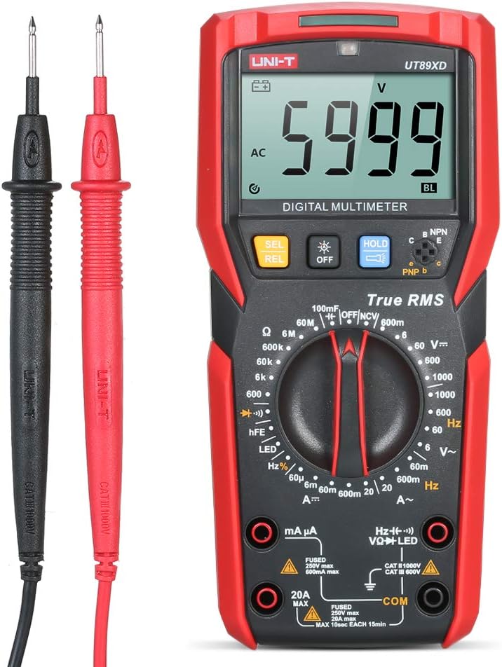 Digital Multimeter High Accuracy Handheld Mini Universal Meter 6000 Counts Lcd Display True Rms Measure Ac/Dc Voltage Current Resistance Capacitance Led Test Ut89Xd