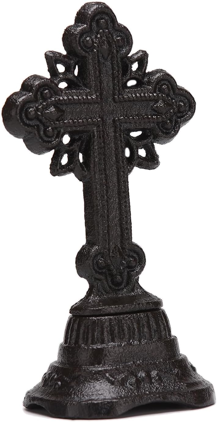 BRASSTAR Cast Iron Square Base Cross Decoration, 6.5in(H)