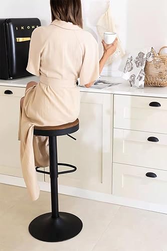 Miniatura 7 de YOUNIKE Taburetes de bar de madera, taburetes de bar vintage rústicos de altura de mostrador, sillas de bar ajustables en altura giratoria con